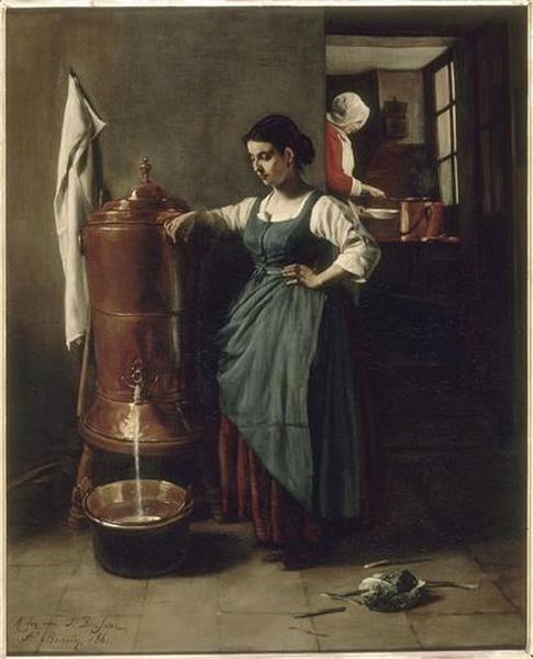 La Fontaine en cuivre : intérieur de cuisine, 1861, François Bonvin