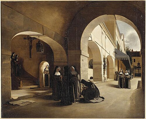 L'Ave Maria : intérieur du couvent d'Aramont, 1870, François Bonvin