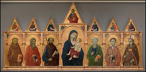 Virgin and Child with Saints Francis, Andrew, Paul, Peter, Stephen, and Louis of Toulouse, 1319, Ugolino di Nerio