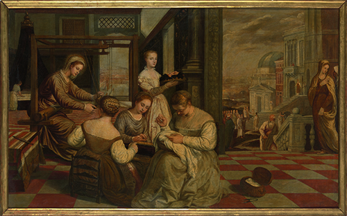 Mary weaves the garments of Christ, , Lambert Sustris