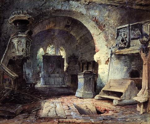 Vue d'une chapelle en ruine, 1865, Erwin Oehme