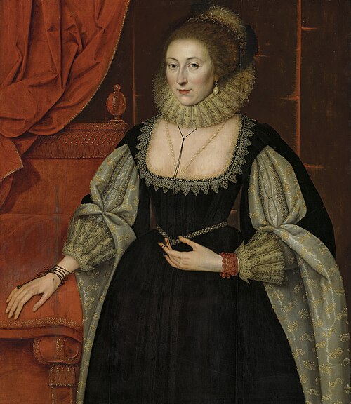 Portrait of a lady, three-quarter-length, in a black dress with slashed sleeves, , Marcus Gheeraerts le Jeune