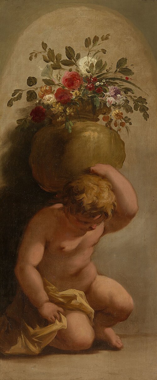 Putto Bearing a Vase of Flowers, 1720, Giovanni Antonio Pellegrini