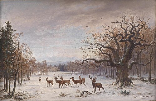 Red deer in winter, 1875, Ernst Gustav Doerell