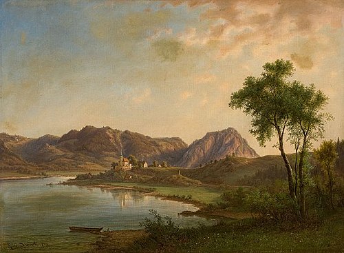 Church of St. Venceslaus in Valtířov and Kozí vrch (Ziegenberg) near Ústí nad Labem at the Elbe rive, 1873, Ernst Gustav Doerell