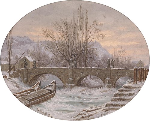 Winter landscape with stone bridge, 1871, Ernst Gustav Doerell