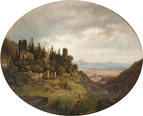 Ruins of Osek Castle with a View of Osek Monastery, 1874, Ernst Gustav Doerell