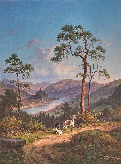 Goats in the mountains, in the background Schreckenstein Castle, 1874, Ernst Gustav Doerell