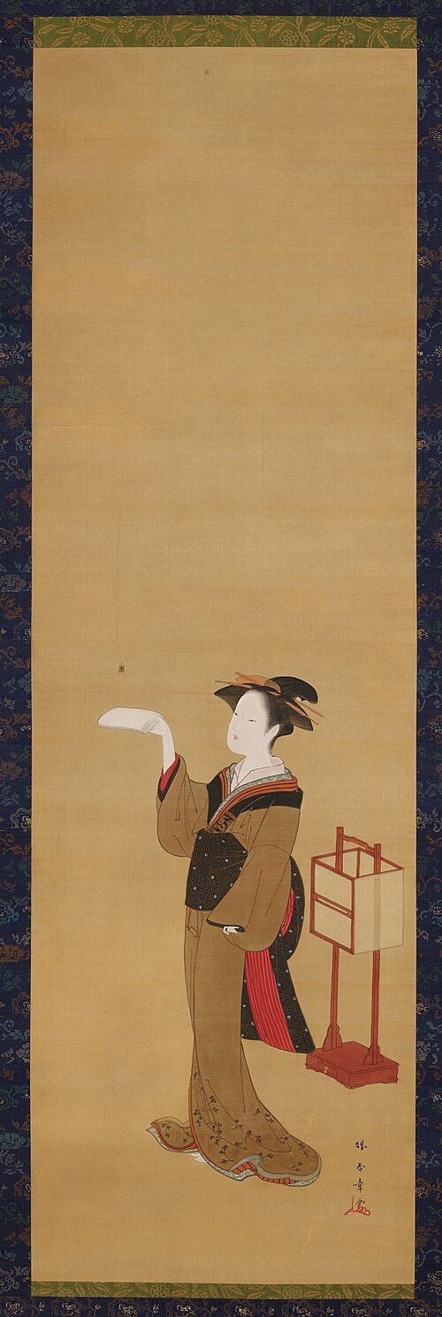 Beauty catching a spider, 1783, Katsukawa Shunshō