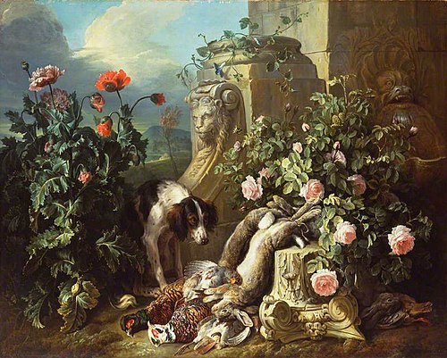 Dogs with Flowers and Dead Game, 1715, Alexandre-François Desportes