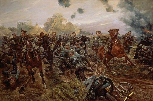 The First Victoria Cross of the European War, 1914. Captain Francis Grenfell, 9th Lancers at Audregn, 1914, Richard Caton Woodville, Jr.