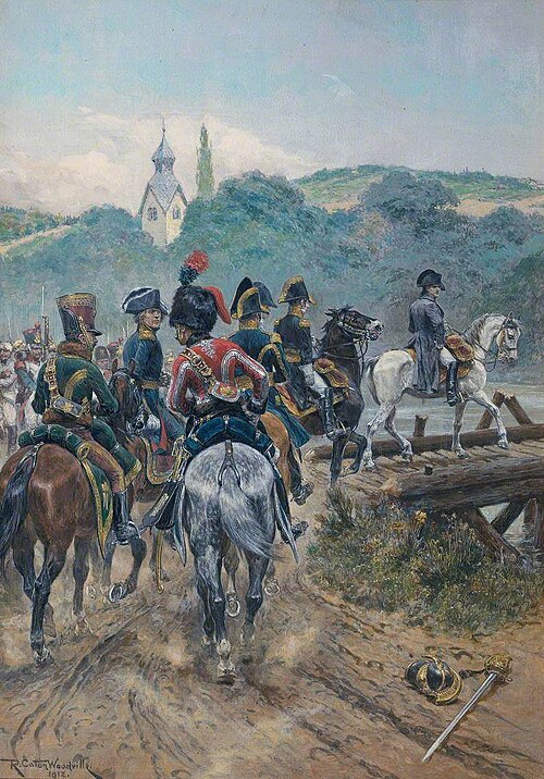 Napoleon Crossing the Bridge to Lobau Island, 1912, Richard Caton Woodville, Jr.