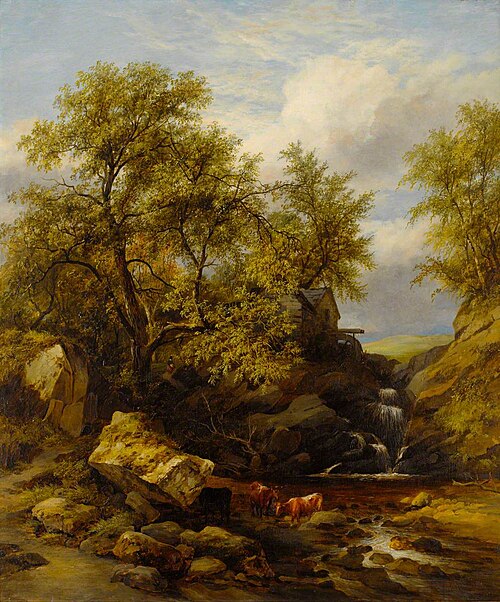 Rocky Landscape with Waterfall and Cattle, , James Stark