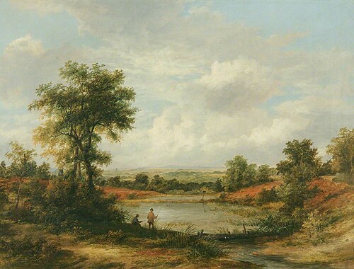 Lake Scene, with Two Men Fishing, , James Stark