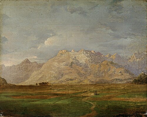 Kamniške planine z Mengeškega polja, 1862, Anton Karinger