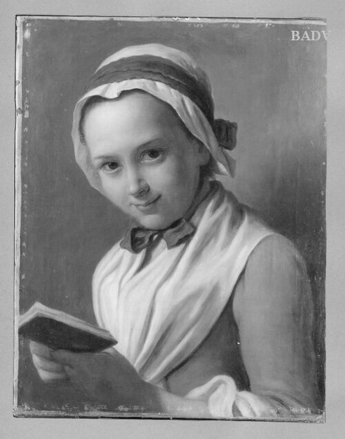 Young Woman with Bonnet, White Shawl, and Book, known as “The Virtuous Girl", 1760, Pietro Rotari