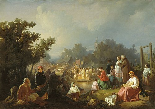 Cross procession for consecration of water in a village, 1858, Ivan Troutnev