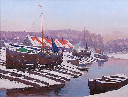 Scheepsdwarshelling 'De Ooy' bij Nijmegen, 1912, Eugène Lücker