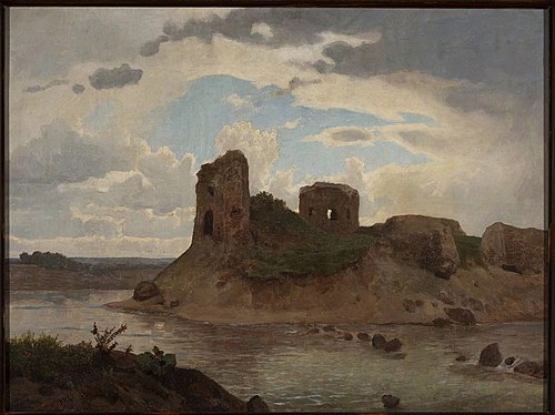 Ruins of the Bobrowniki castle by the Vistula River, 1856, Wojciech Gerson