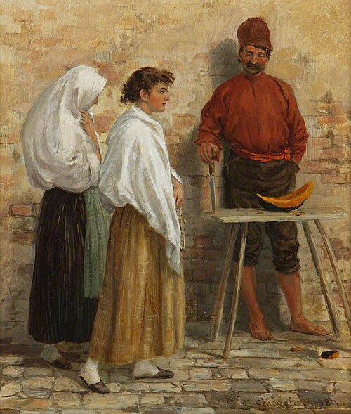 Melon Seller and Two Ladies, 1875, Randolph Caldecott