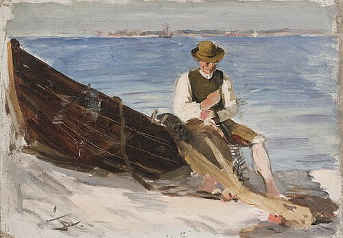 Võrku korrastamas (Mees paadi najal). Etüüd, , Paul Raud