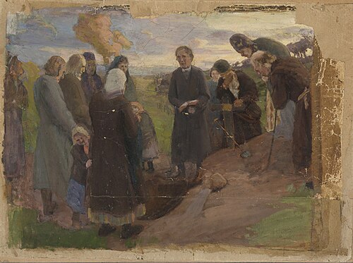 Matusetalitus haual. Kompositsiooni kavand, 1900, Paul Raud
