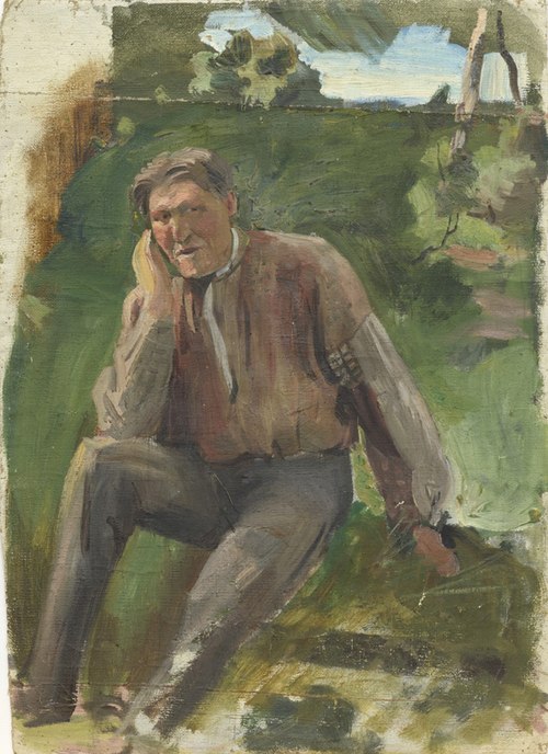 Onu Paul (Täisfiguur murunõlval). Etüüd, , Paul Raud