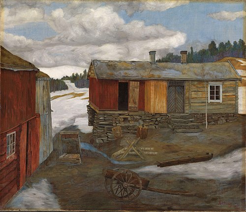 Courtyard in Slush at Røros, 1905, Harald Sohlberg
