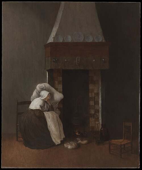 Interior with a Sick Woman by a Fireplace, 1650, Jacobus Vrel