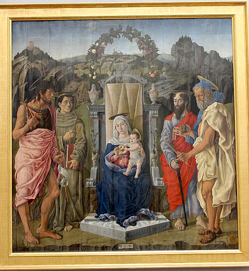 Virgin and Child enthroned with saints John the Baptist, Francis, Paul and Jerome, 1471, Marco Zoppo