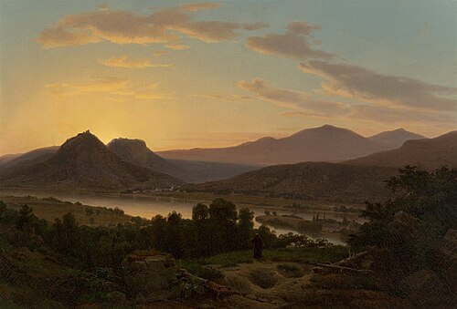 Sunrise, View of Drachenfels from Rolandseck, 1850, Worthington Whittredge