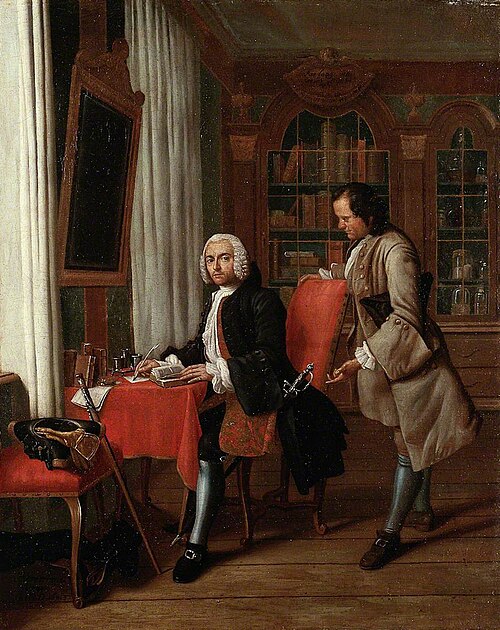 A Physician in His Study, Writing a Prescription for His Waiting Patient, 1745, Peter Jacob Horemans
