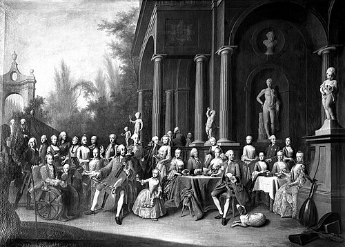 The electoral Bavarian and Saxon family in 1761 making music and playing cards, 1761, Peter Jacob Horemans