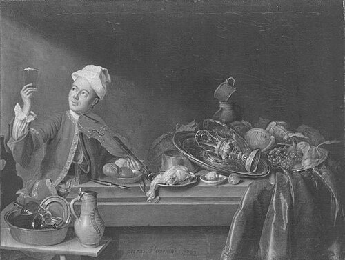 Stillleben mit Geigenspieler, 1763, Peter Jacob Horemans