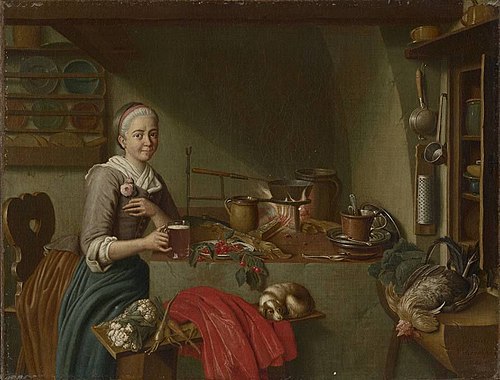 Kücheninterieur mit Biertrinkerin, 1765, Peter Jacob Horemans