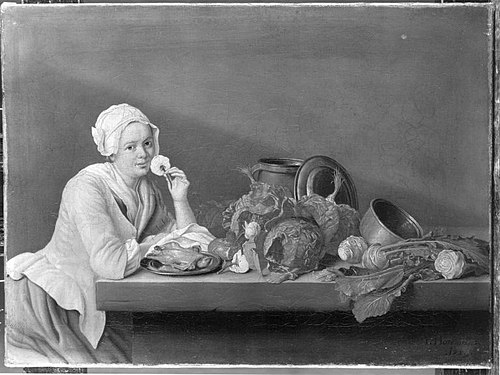 Stillleben mit weiblicher Figur mit Blumen, 1759, Peter Jacob Horemans