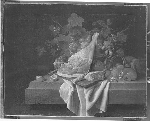 Stillleben mit Schweinskeule und Eichhörnchen, 1765, Peter Jacob Horemans