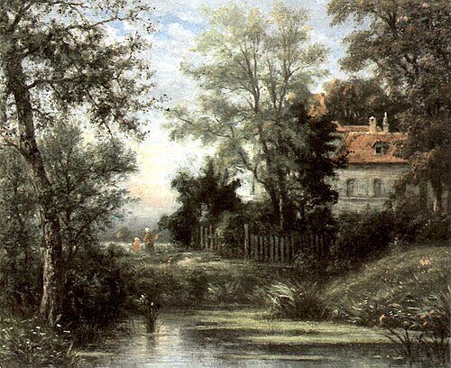 Waldlandschaft mit Gehöft am Weiher, 1865, Peter Burnitz