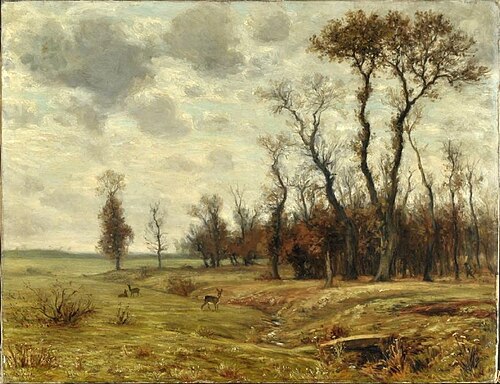 Herbstliche Wald- und Wiesenlandschaft mit Rehen am Bachlauf, , Peter Burnitz