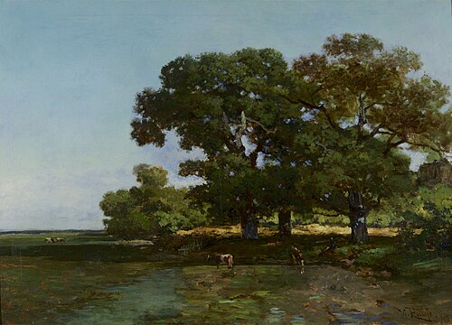 Zomerlandschap (koeien onder geboomte aan rivieroever), , Willem Roelofs