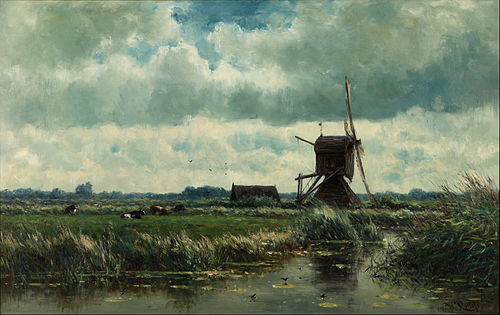 Paysage de polder avec moulin à vent près d'Abcoude, 1870, Willem Roelofs