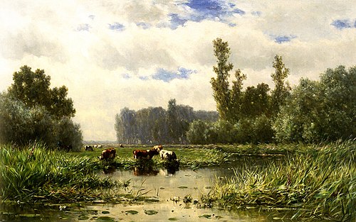 Koeien aan de waterkant bij het Gein, 1883, Willem Roelofs