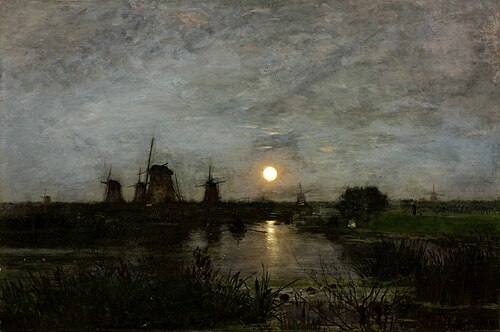 Moon landscape with windmill, 1884, Eugen Jettel