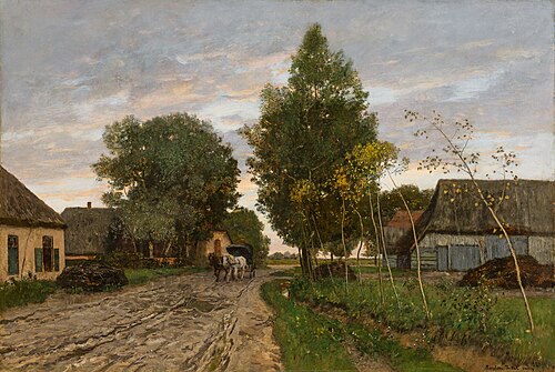 Village street with horse cart, 1891, Eugen Jettel