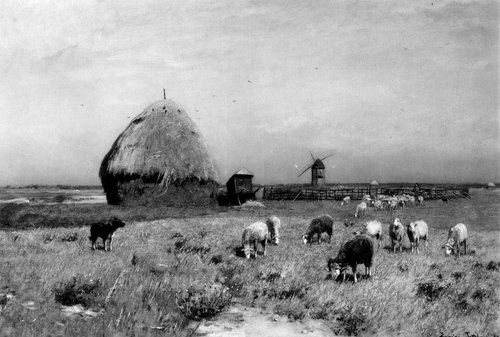 Landscape near Cayenz with a Sheepdog and Flock, 1889, Eugen Jettel