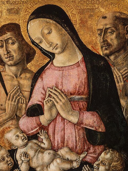 The Virgin and Child with Saint Sebastian, Saint Francis and Angels, 1485, Matteo di Giovanni