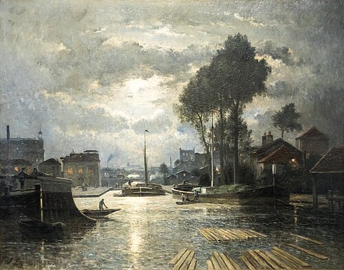 Le canal Saint-Denis vu de la darse de Metz, effet de lune, 1877, Stanislas Lépine