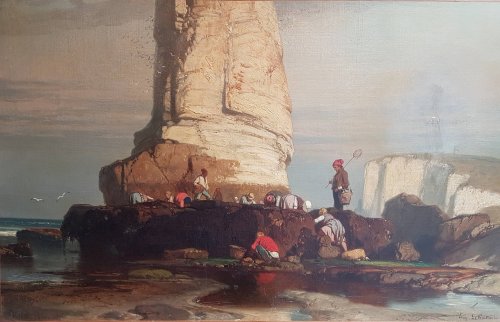 Pêcheurs de rocaille au pied de l'aiguille d'Étretat, 1860, Eugène Le Poittevin