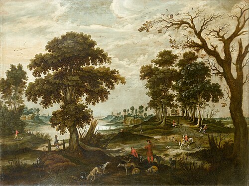 An elegant company departing for the hunt before an open landscape, 1650, Jan Wildens