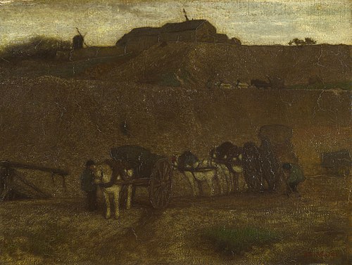 Men unloading Carts, Montmartre, 1870, Matthijs Maris